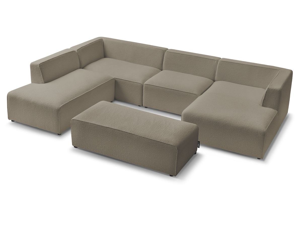 Canapé panoramique fixe MEGEVE avec pouf tissu bouclette