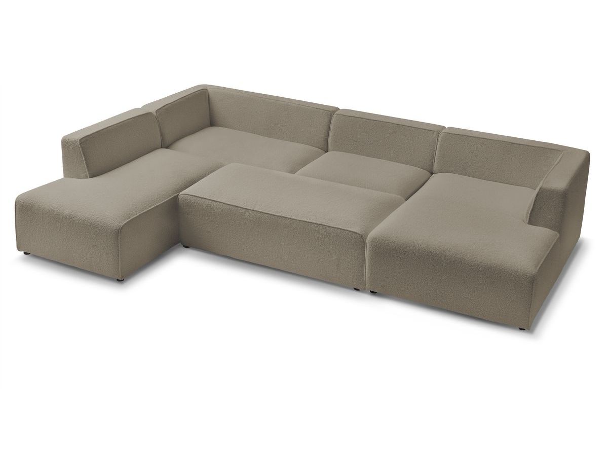 Canapé panoramique fixe MEGEVE avec pouf tissu bouclette