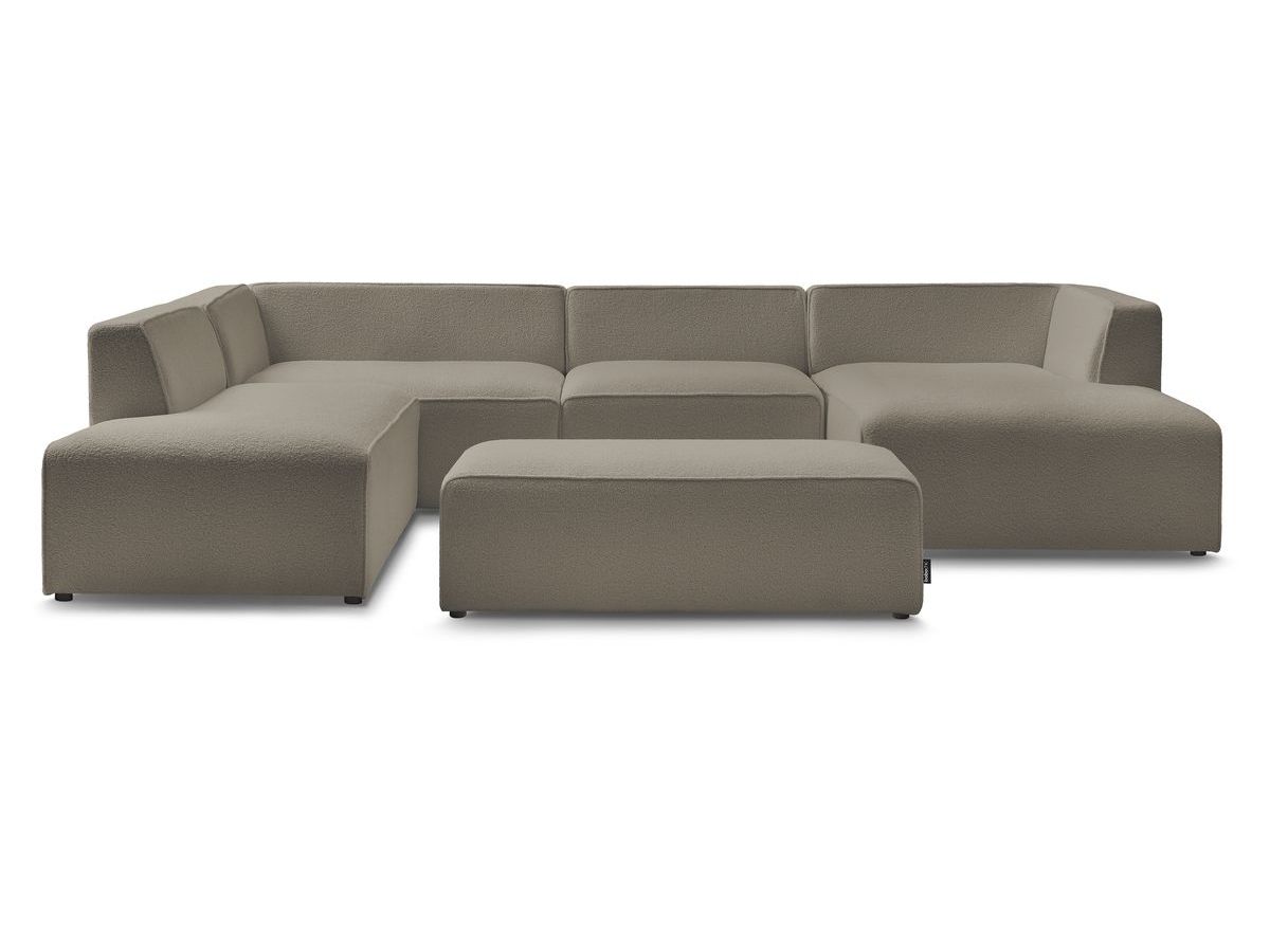 Canapé panoramique fixe MEGEVE avec pouf tissu bouclette