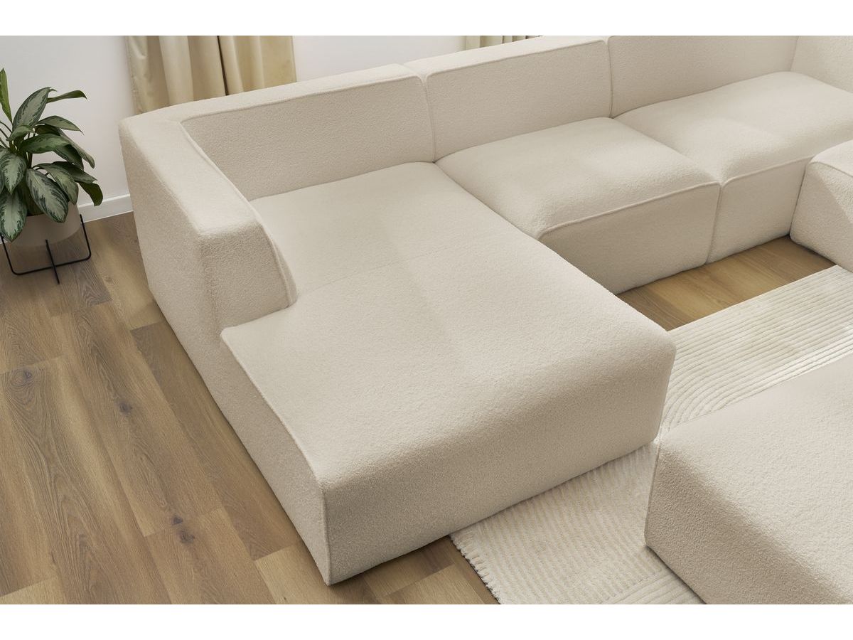 Canapé panoramique fixe MEGEVE avec pouf tissu bouclette
