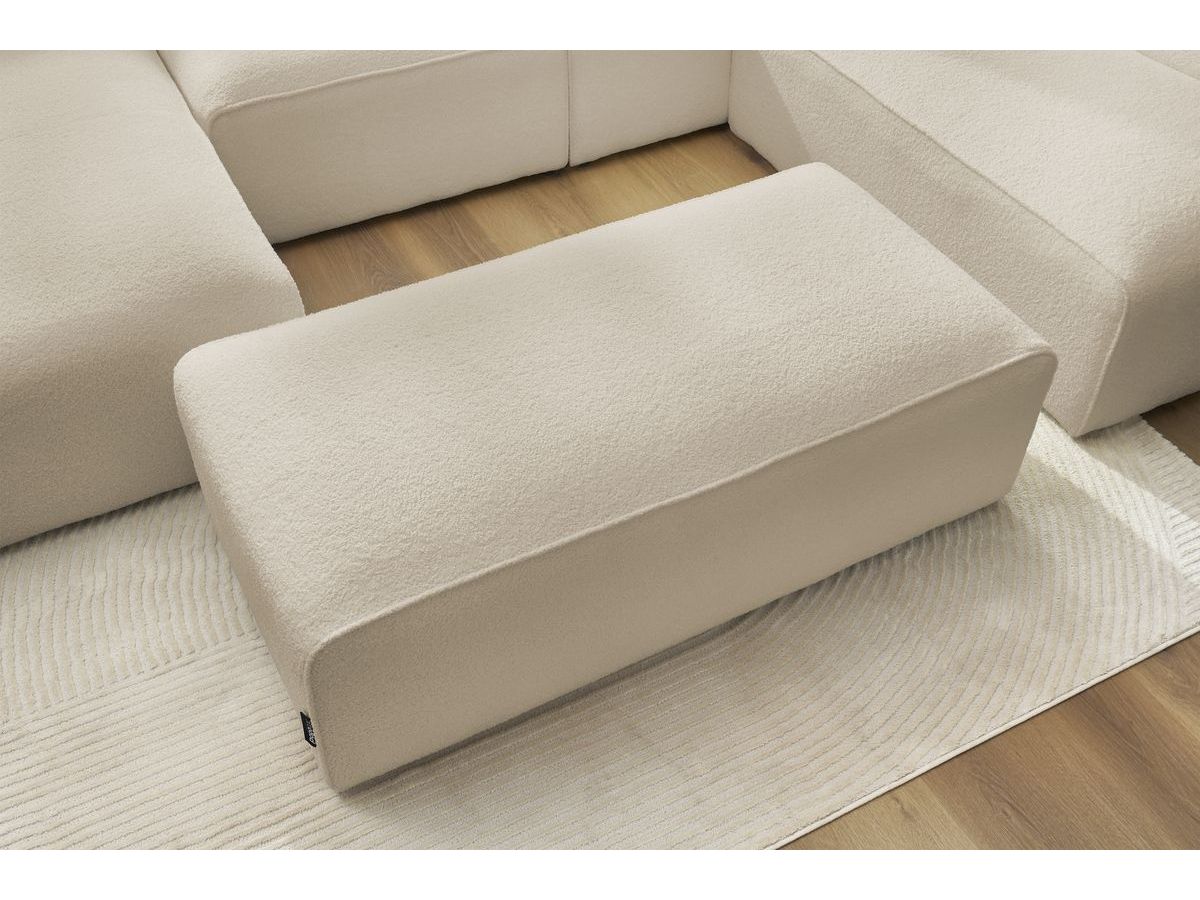 Canapé panoramique fixe MEGEVE avec pouf tissu bouclette