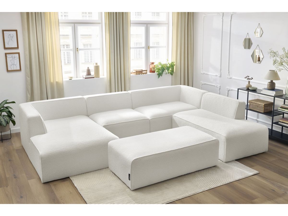 Canapé panoramique MEGEVE avec pouf bouclette blanc — vue 5