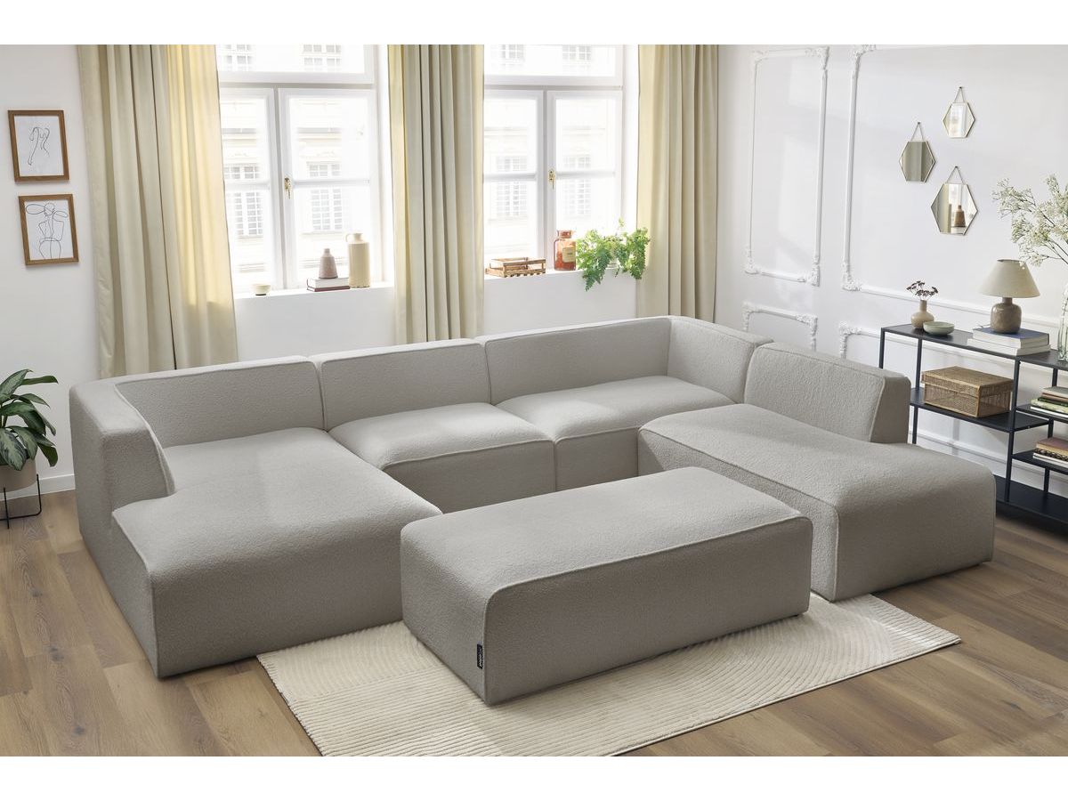 Canapé panoramique MEGEVE avec pouf bouclette gris clair — vue 5