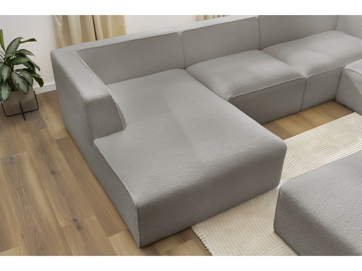 Canapé panoramique fixe MEGEVE avec pouf tissu bouclette
