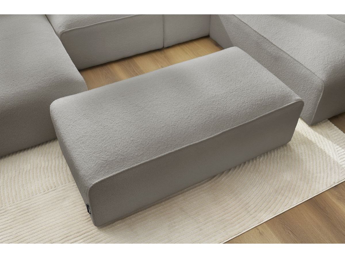 Canapé panoramique fixe MEGEVE avec pouf tissu bouclette