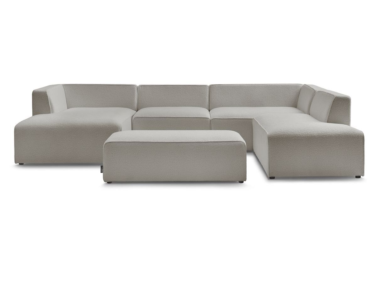 Canapé panoramique fixe MEGEVE avec pouf tissu bouclette