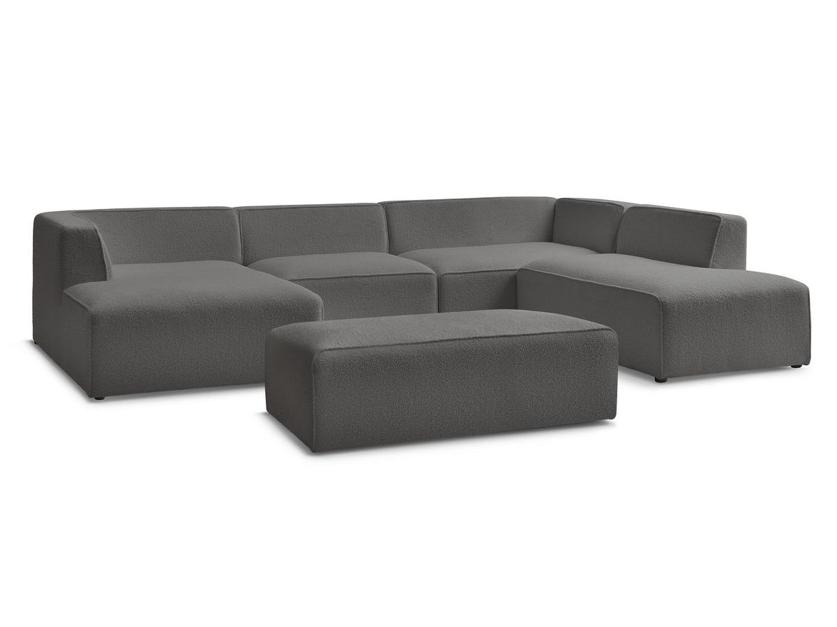 Canapé panoramique fixe MEGEVE avec pouf tissu bouclette