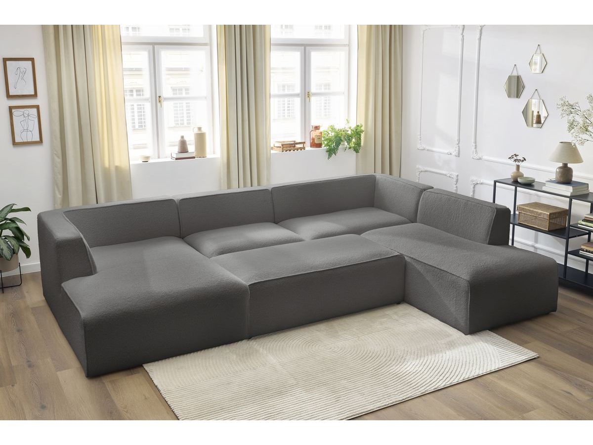 Canapé panoramique MEGEVE avec pouf bouclette gris foncé — vue 5