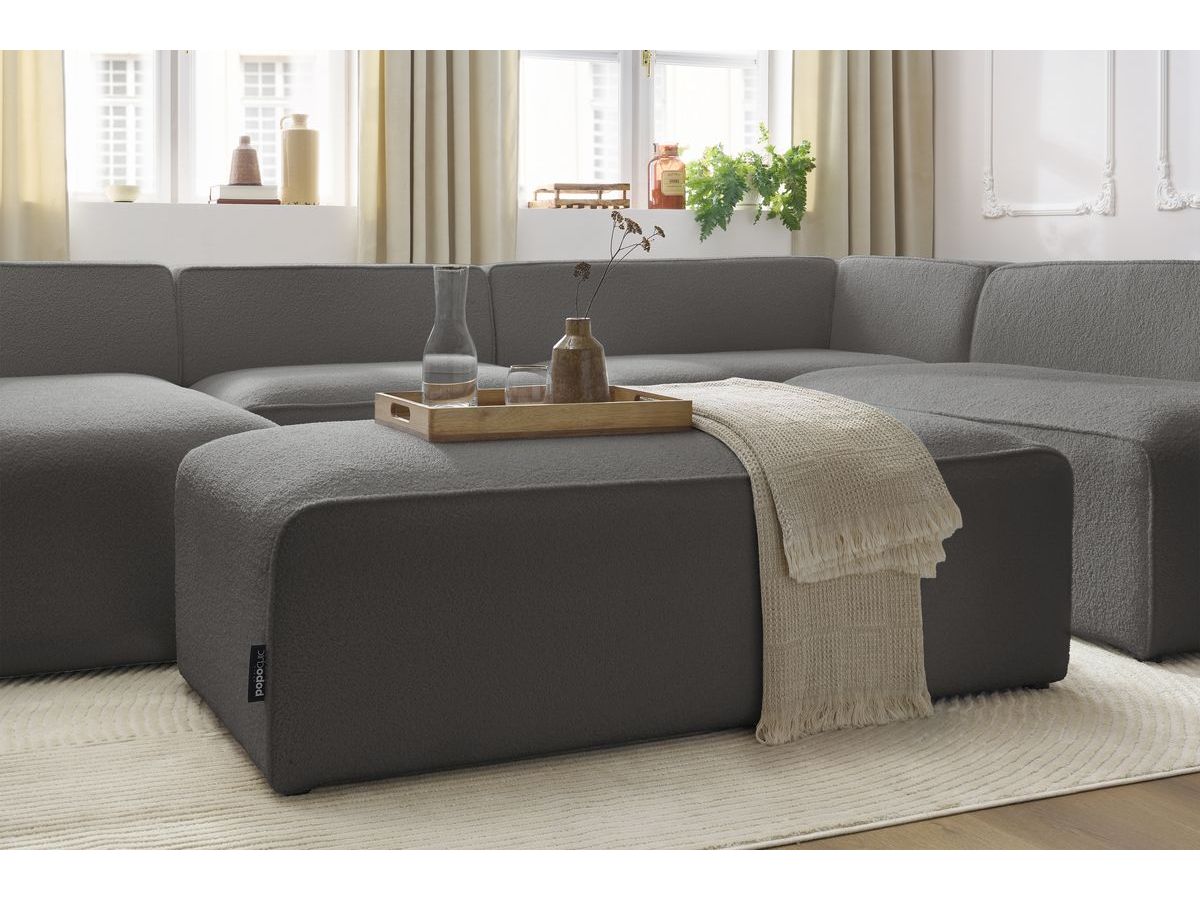 Canapé panoramique fixe MEGEVE avec pouf tissu bouclette