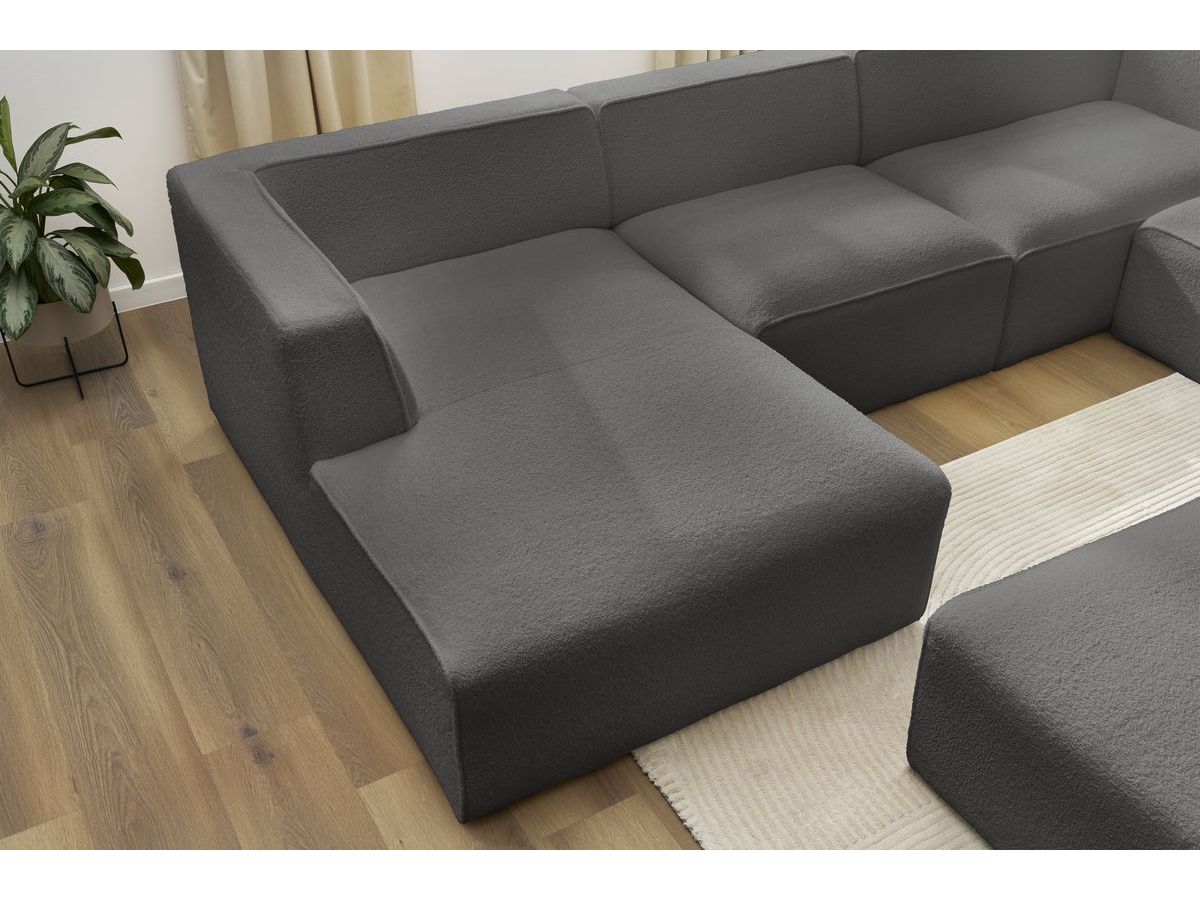 Canapé panoramique fixe MEGEVE avec pouf tissu bouclette