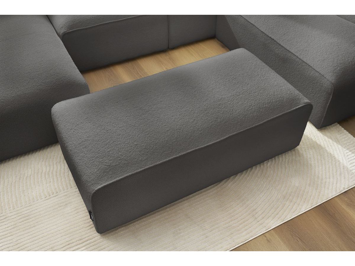 Canapé panoramique fixe MEGEVE avec pouf tissu bouclette