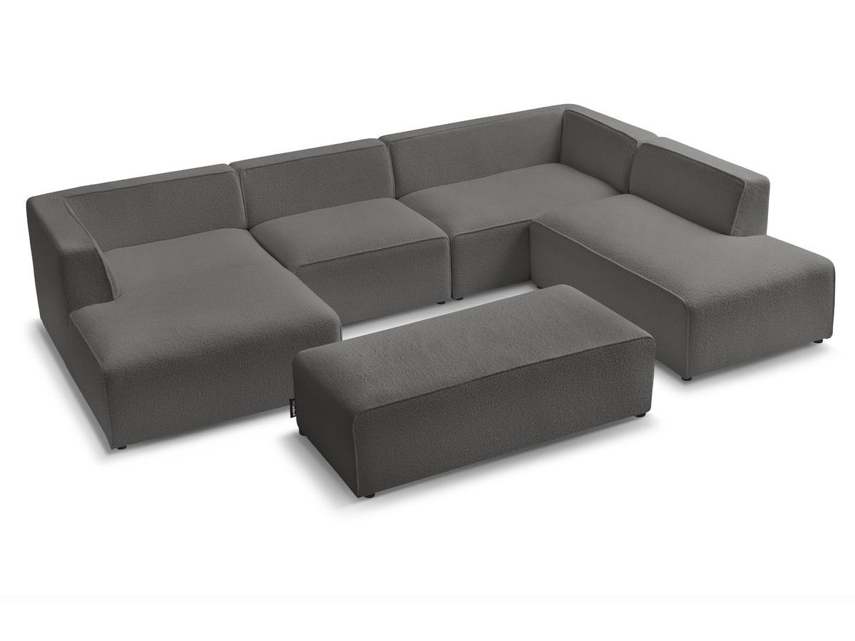 Canapé panoramique fixe MEGEVE avec pouf tissu bouclette