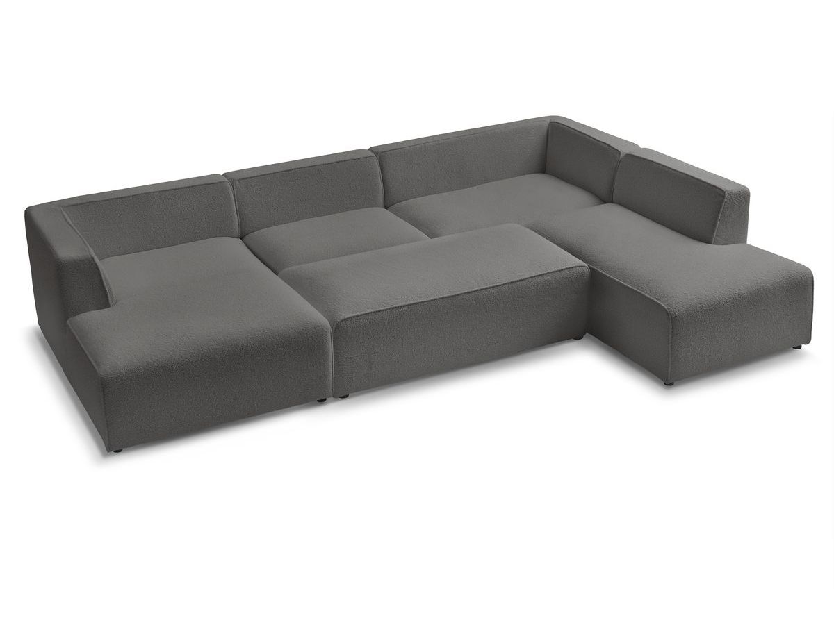 Canapé panoramique fixe MEGEVE avec pouf tissu bouclette