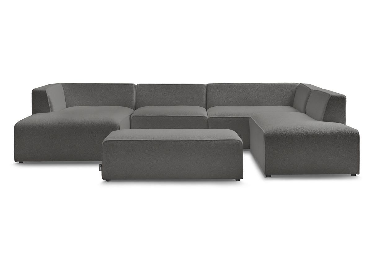 Canapé panoramique fixe MEGEVE avec pouf tissu bouclette