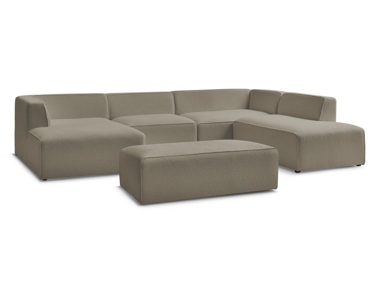 Canapé panoramique fixe MEGEVE avec pouf tissu bouclette