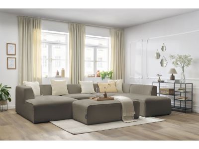 Canapé panoramique fixe MEGEVE avec pouf tissu bouclette