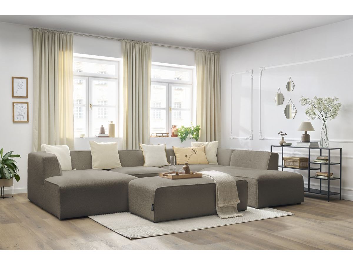 Canapé d'angle fixe EVEREST tissu chiné - Orange - Angle droit - 10 coussins