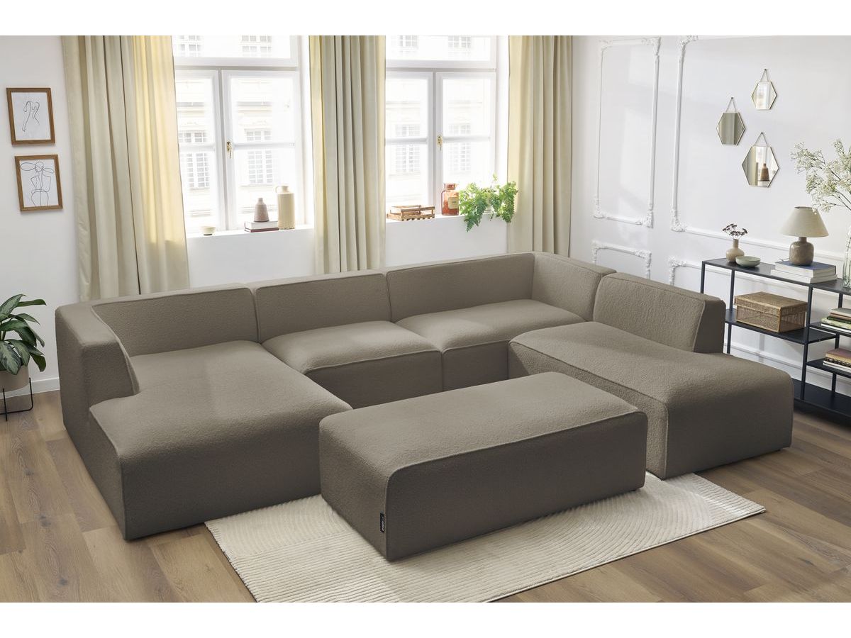 Canapé panoramique MEGEVE avec pouf bouclette marron — vue 5