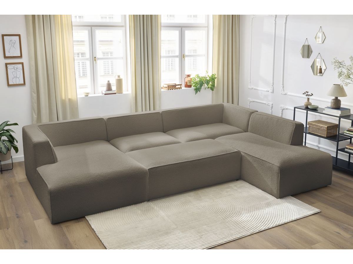 Canapé d'angle fixe EVEREST tissu chiné - Orange - Angle droit - 10 coussins
