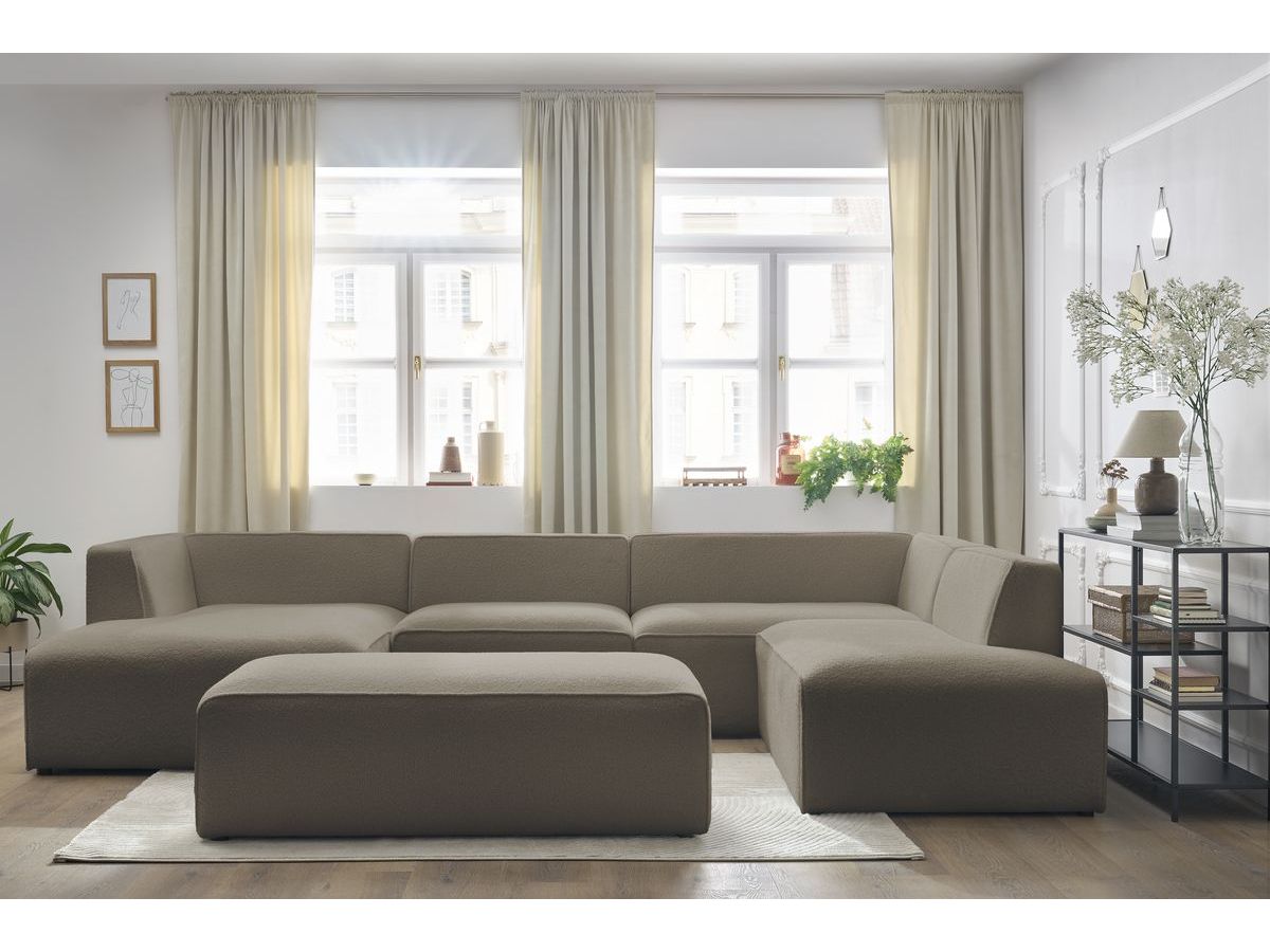 Canapé d'angle fixe EVEREST tissu chiné - Orange - Angle droit - 10 coussins