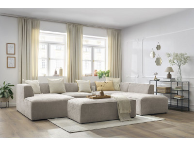 Canapé panoramique fixe MEGEVE avec pouf tissu texturé