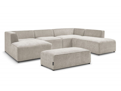 Canapé panoramique fixe MEGEVE avec pouf tissu texturé
