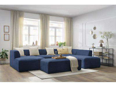 Canapé panoramique fixe MEGEVE avec pouf tissu texturé