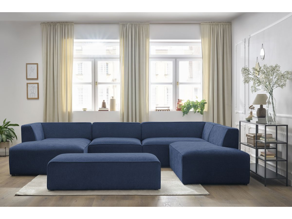 Canapé panoramique MEGEVE avec pouf texturé bleu foncé — vue 5
