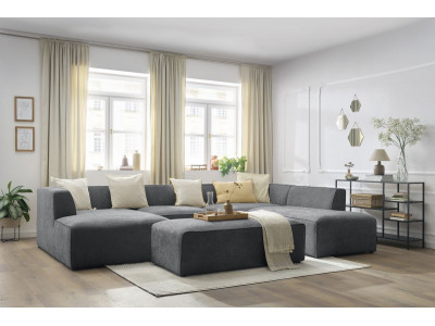 Canapé panoramique fixe MEGEVE avec pouf tissu texturé