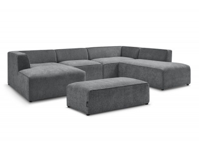 Canapé panoramique fixe MEGEVE avec pouf tissu texturé