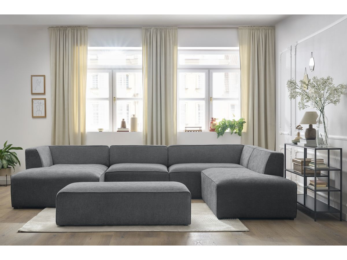 Canapé panoramique MEGEVE avec pouf texturé gris foncé — vue 5