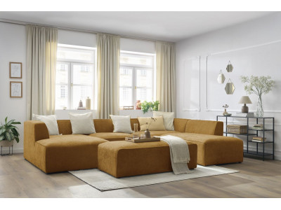 Canapé panoramique fixe MEGEVE avec pouf tissu texturé