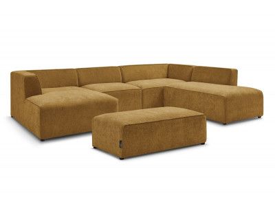 Canapé panoramique fixe MEGEVE avec pouf tissu texturé