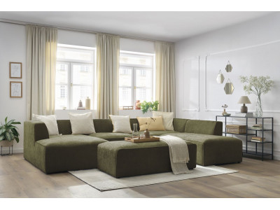 Canapé panoramique fixe MEGEVE avec pouf tissu texturé