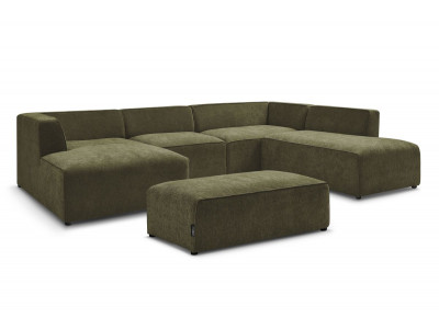 Canapé panoramique fixe MEGEVE avec pouf tissu texturé