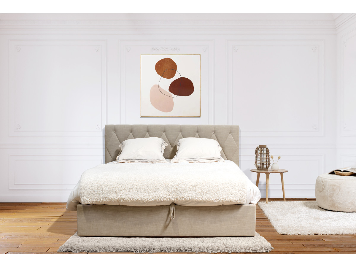 COLETTE opbergbed in structuurstof met linnen
