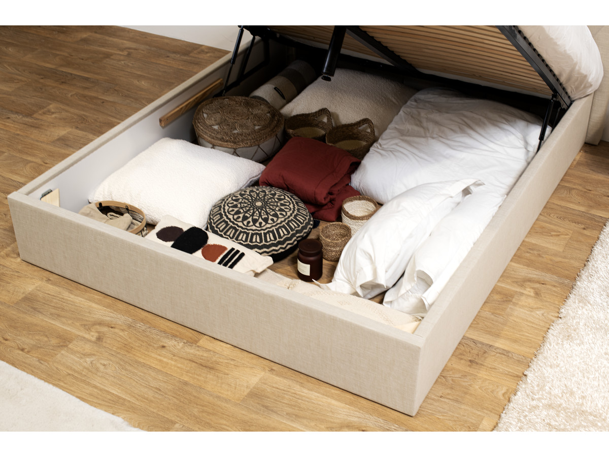COLETTE opbergbed in structuurstof met linnen