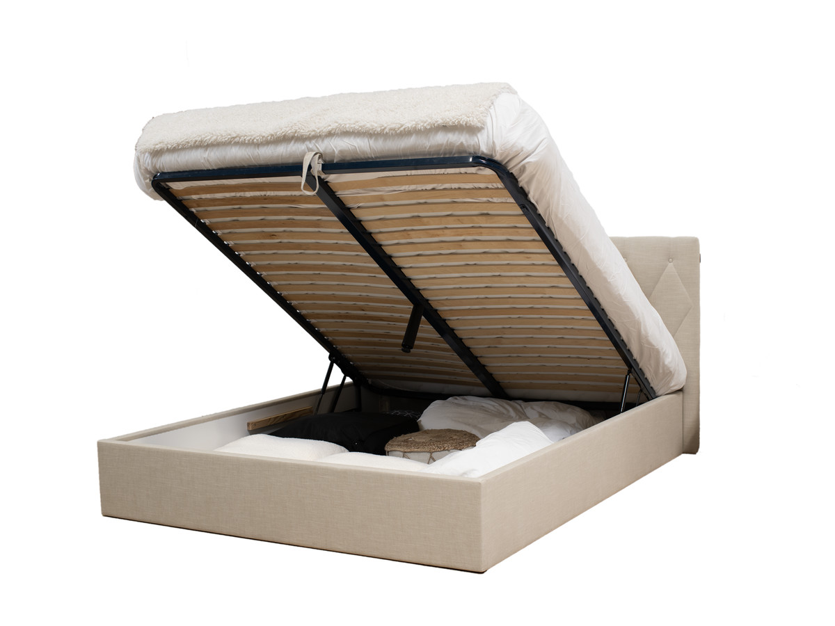 COLETTE opbergbed in structuurstof met linnen
