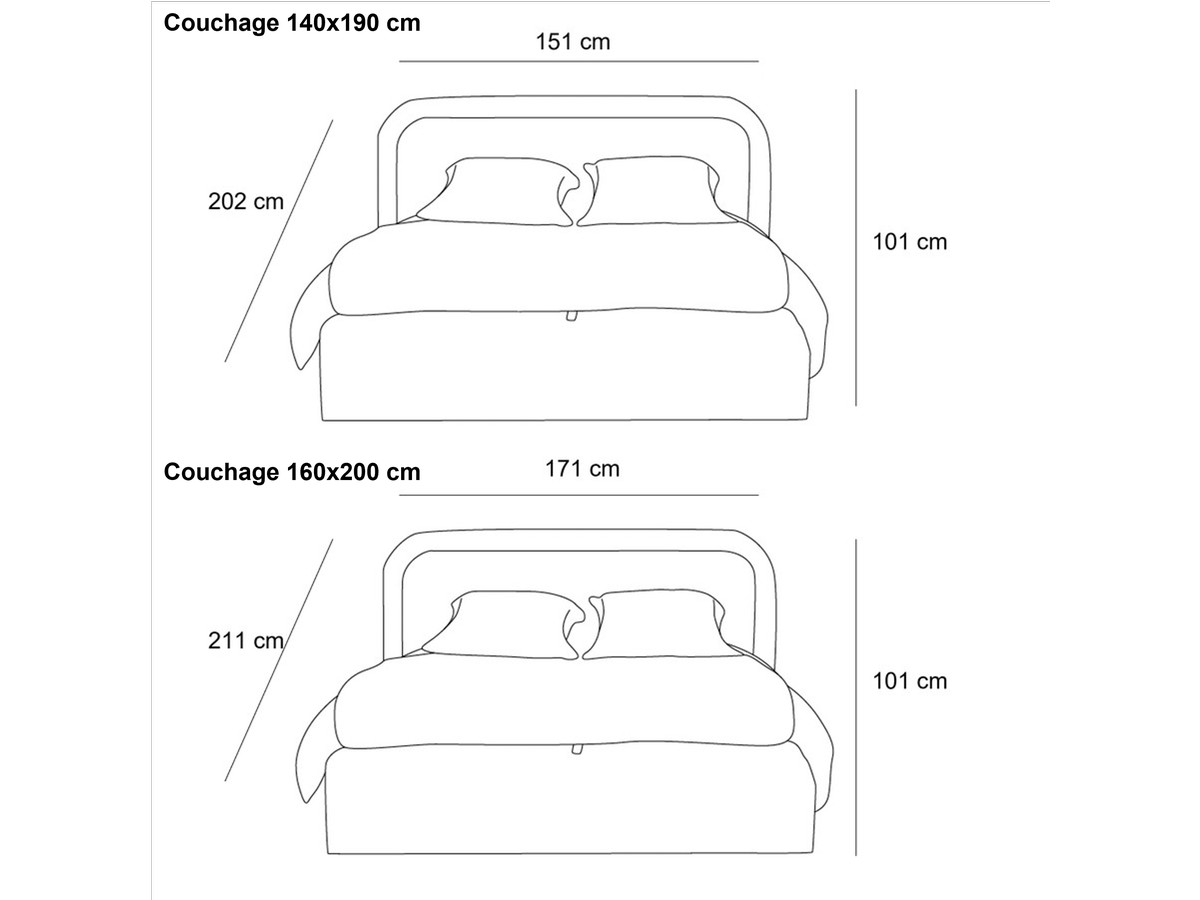 Lit coffre CASSIOPEE tissu velours lisse