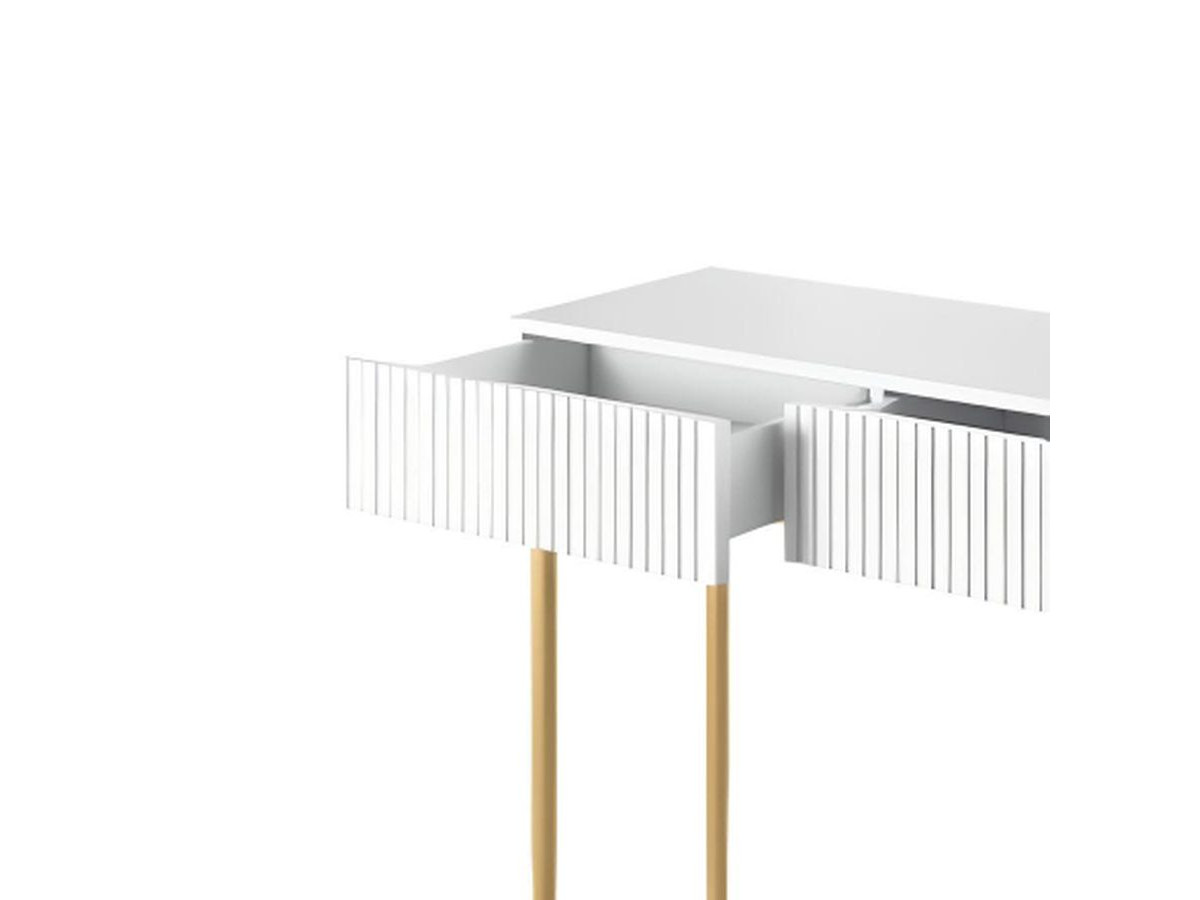 Console 2 tiroirs KASHA Pieds or blanc — vue 6