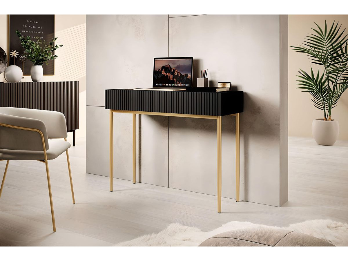 Console 2 tiroirs KASHA Pieds or noir — vue 4