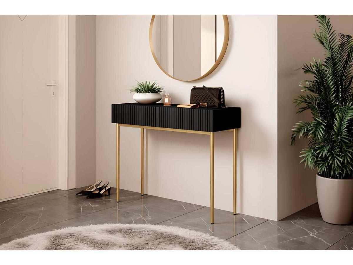 Console 2 tiroirs KASHA Pieds or noir
