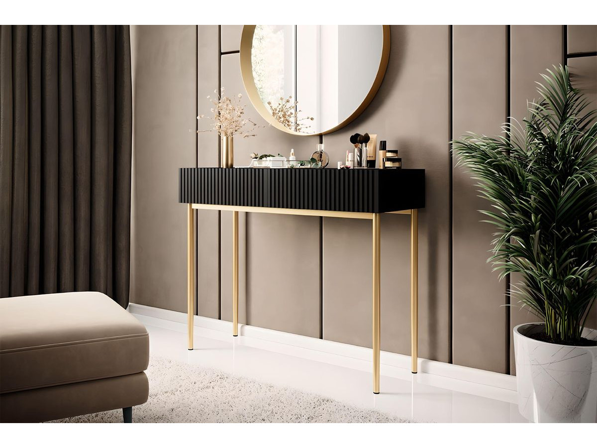 Console 2 tiroirs KASHA Pieds or noir — vue 5