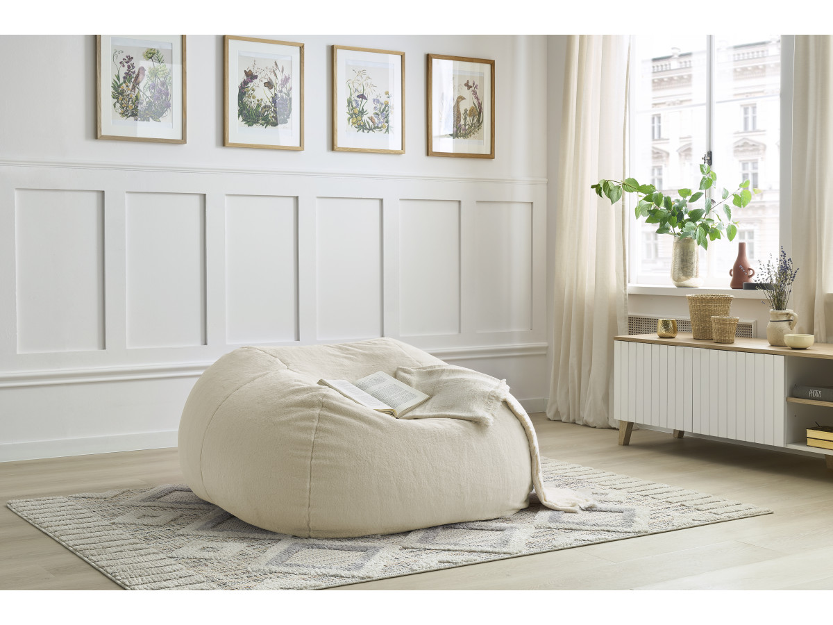 Pouf ultra moelleux MERIBEL tissu imitation fourrure