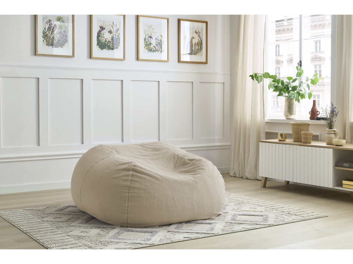 Pouf ultra moelleux MERIBEL tissu imitation fourrure
