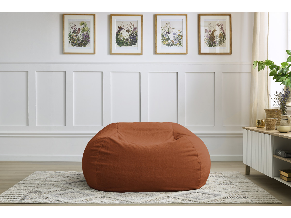 Pouf ultra moelleux MERIBEL imitation fourrure orange — vue 5