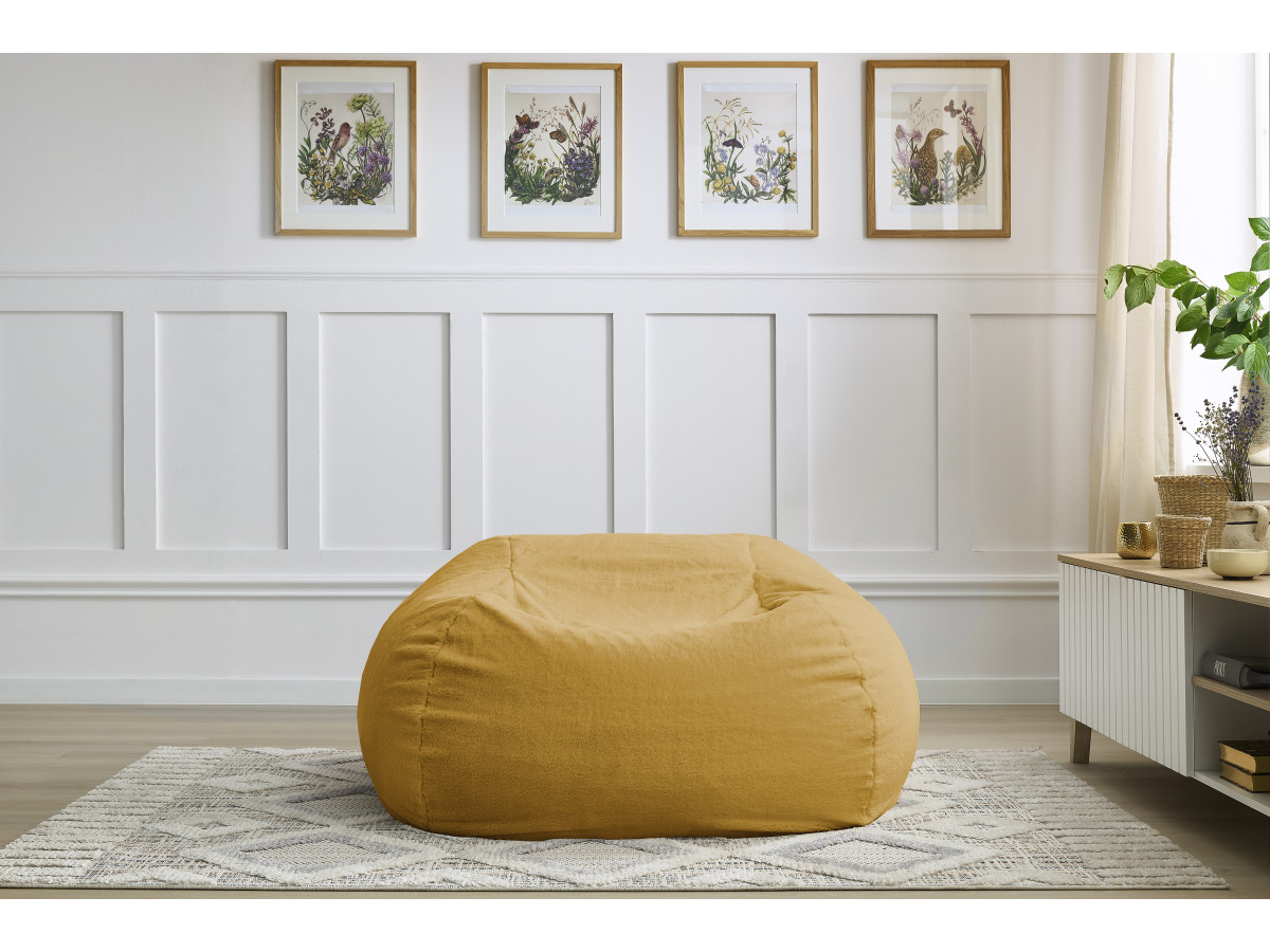 Pouf ultra moelleux MERIBEL imitation fourrure jaune — vue 5