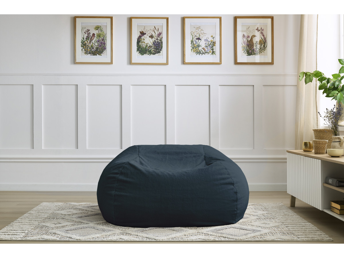 Pouf ultra moelleux MERIBEL imitation fourrure bleu foncé — vue 5