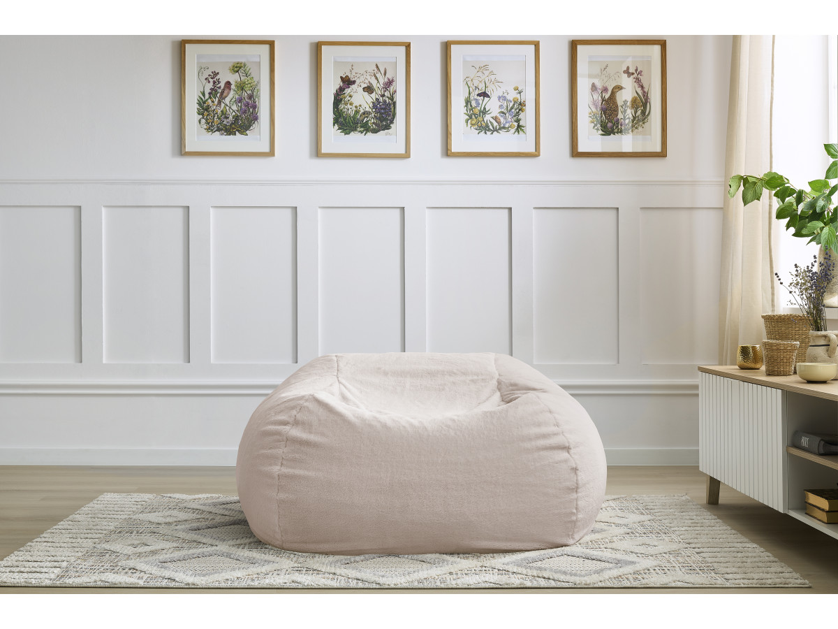 Pouf ultra moelleux MERIBEL imitation fourrure rose — vue 5