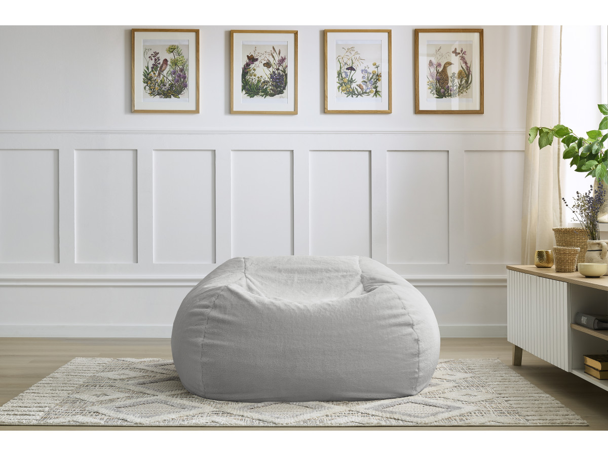 Pouf ultra moelleux MERIBEL imitation fourrure gris clair — vue 5